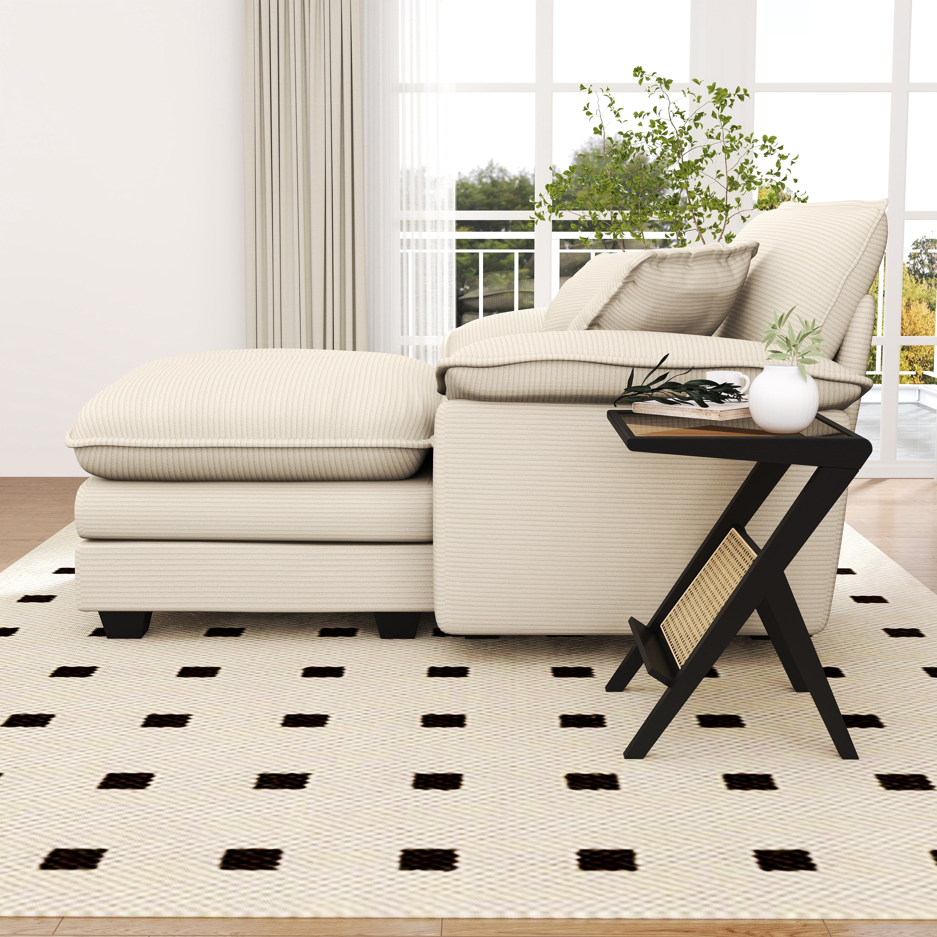 Lunale Oversized Lounge Chair & Ottoman Set - 48" Cloud Corduroy Accent Armchair for Modern Living/Bedroom, Beige Corduroy