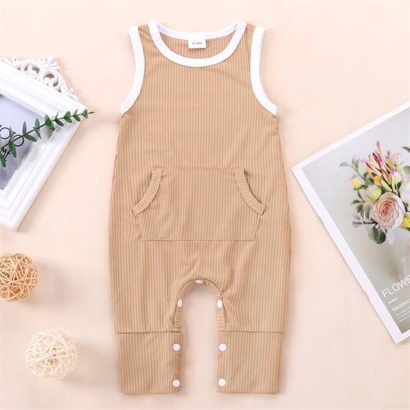 EQWLJWE Newborn Infant Baby Girls Boys Sleeveless Ribbed Solid Knit Jumpsuit Clothes Girls' Harness Holiday Clearance