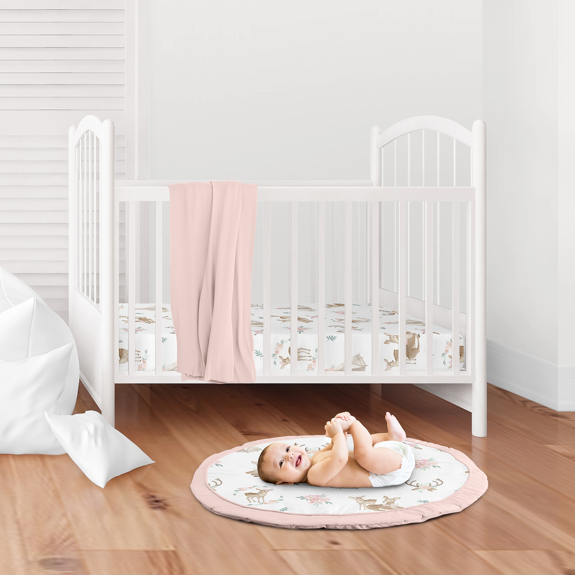 Sweet Jojo Designs Deer Floral Pink Taupe and Green Baby Play Mat