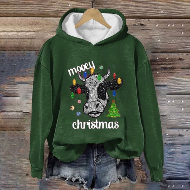 Offres! Aqestyerly Hauts de Noël Grande Taille pour Femmes Imprimé de Noël Col Rond Manches Longues Pull Ample