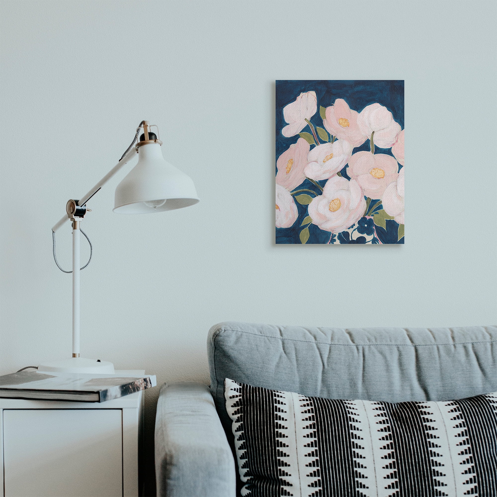 Stupell Industries Spring Florals Pink Petals Over Deep Blue Canvas Wall Art, 16 x 20, Design by Grace Popp