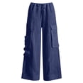 thumbnail image 5 of Admvng Womens Cargo Linen Pants Wide Leg Drawstring Waist Casual Summer with Pockets, 5 of 5