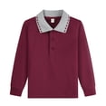 thumbnail image 6 of Sentuca Boys School Uniform Polo Shirt Classic Button Up Long Sleeve Top Color Block Comfort Casual Back to School Kids Shirts Size 3-4Y Wine, 6 of 6