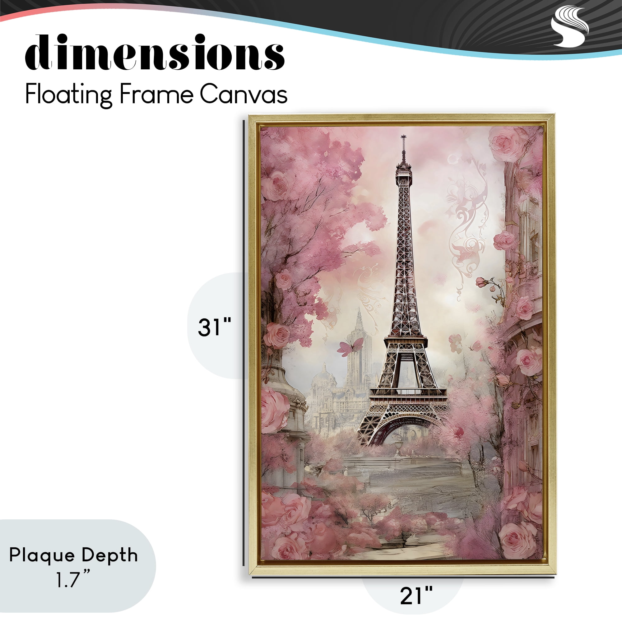 Stupell Industries Paris City View in Bloom Gold Framed Floater Canvas Wall Art, design by Creative Studio