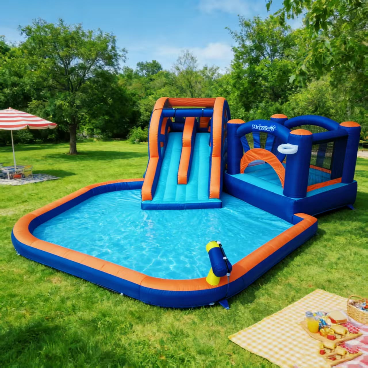 Hapcap Inflatable Water Slide Bounce House for Kids, Water Park Splash Pool with Blower, Outdoor Backyard