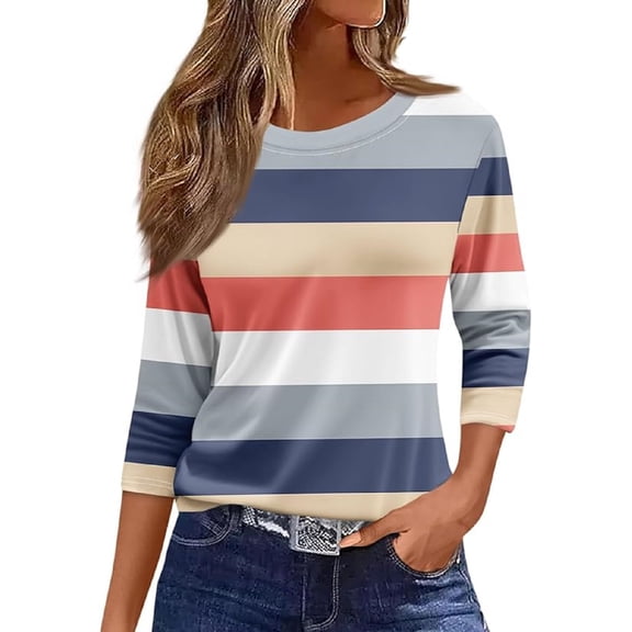 Women's Casual 3/4 Sleeve T-Shirts Round Neck Loose Casual Cute Tunic Tops Basic Tees Blouses Loose Fit Pullover Business Work Floral Print Tshirts