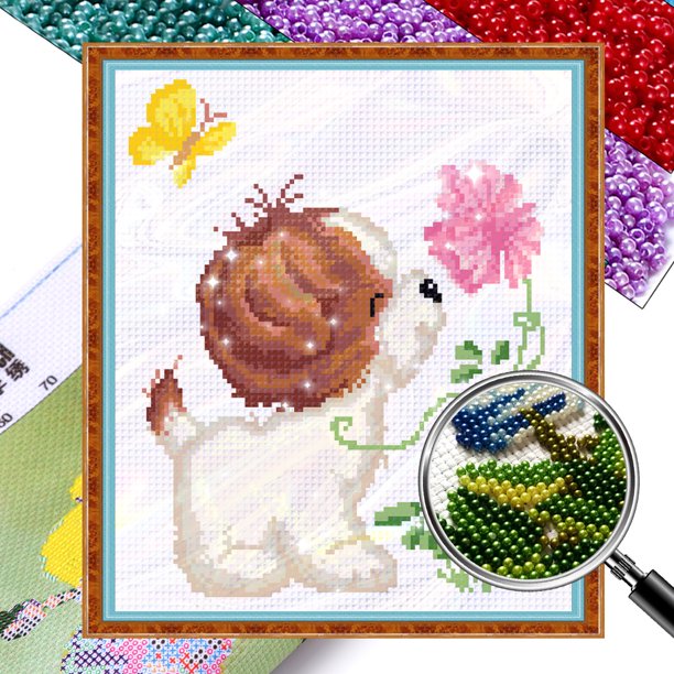 Kit Punto Cruz Con Perro Cuentas Bordado Parcial Arte Pared para El 9CT 29x32cm