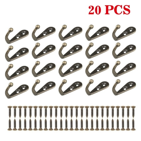 20PCS Wall Mounted Hook Robe Hooks Single Coat Hanger & 40 Pieces Screws Set for Bathroom, Bedroom, Laundry Room,