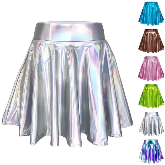 Miluxas Women's Casual Short Skirts Solid High Elastic Waist Mini Skirts Stretchy A-Line Party Skirts White