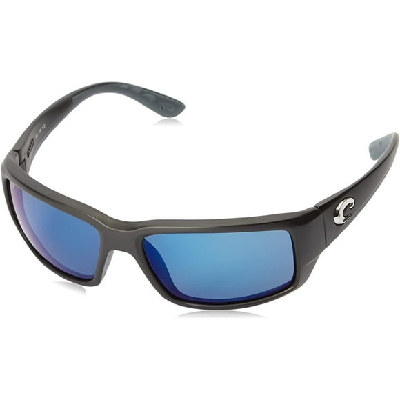 Costa Del Mar Men's Fantail 580P Polarized Rectangular Sunglasses, Matte Black/Grey Blue Mirrored Polarized-580P, 59 mm