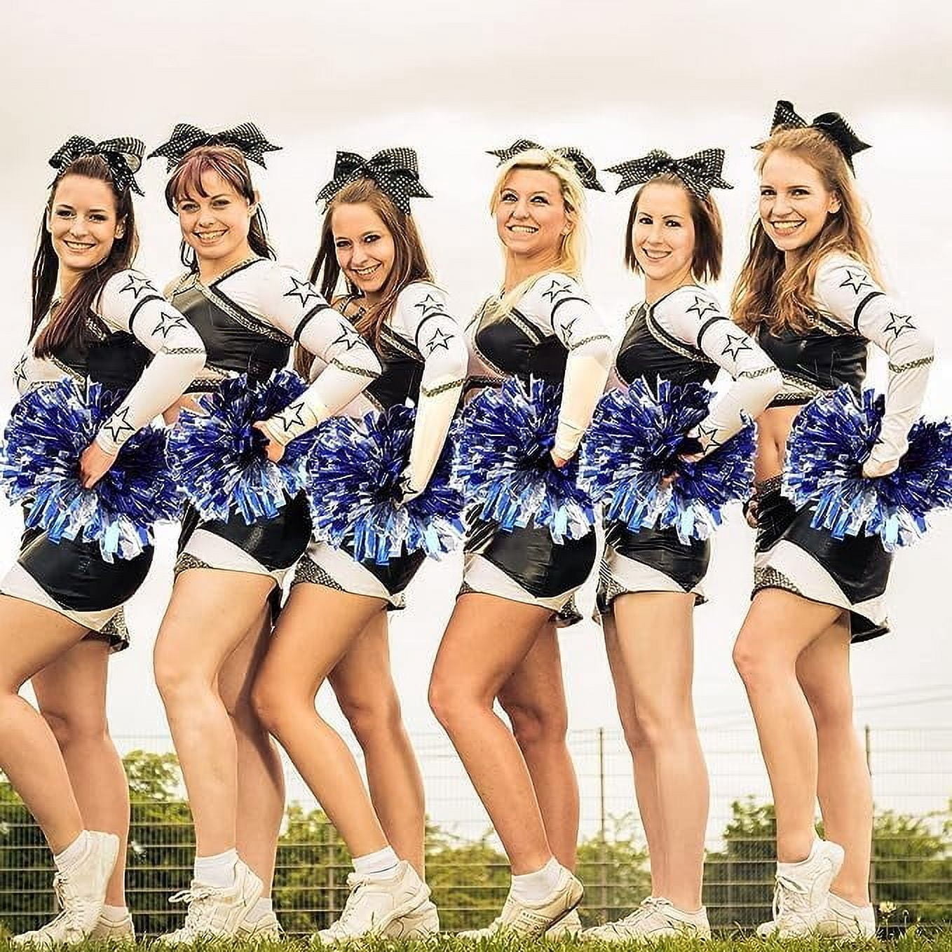 Metallic Cheerleading Pom Poms, 4Pcs Cheerleaders Cheer Pom Poms with Baton Handle, Cheering Squad Hand Flower