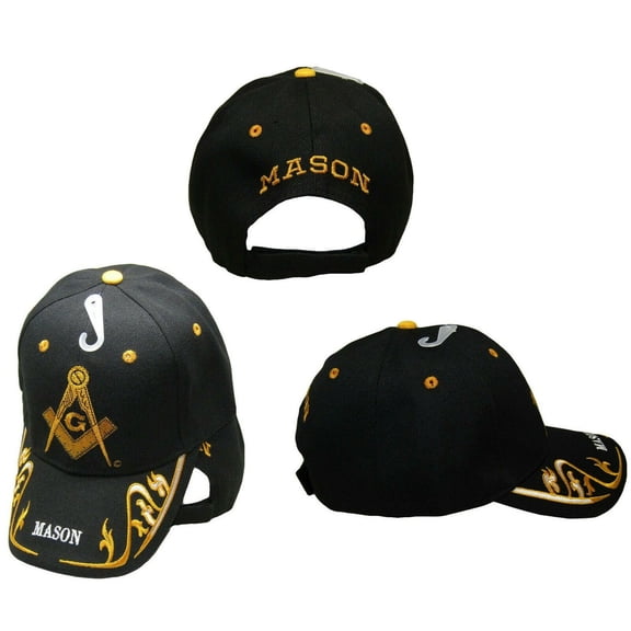 Mason Freemason Masonic Black Gold Trim Embroidered Hat Cap 965BL TOPW