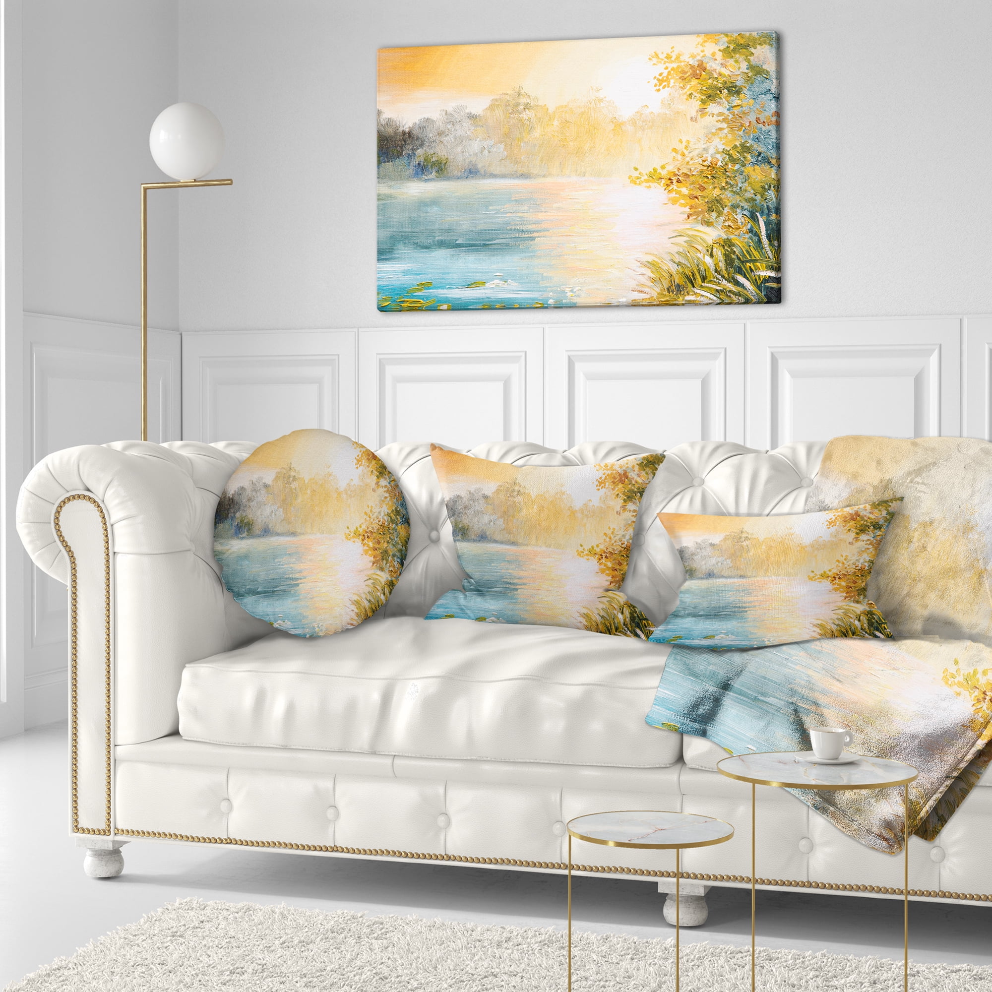 Designart Sunset on the Lake - Landscape Printed Throw Pillow - 12x20
