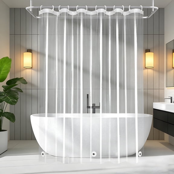 EMLTHORY Clear Shower Curtain Liner 72 x 75 inch, PEVA Heavy Duty Shower Liner with 3 Weights, Transparent, 100% Waterproof