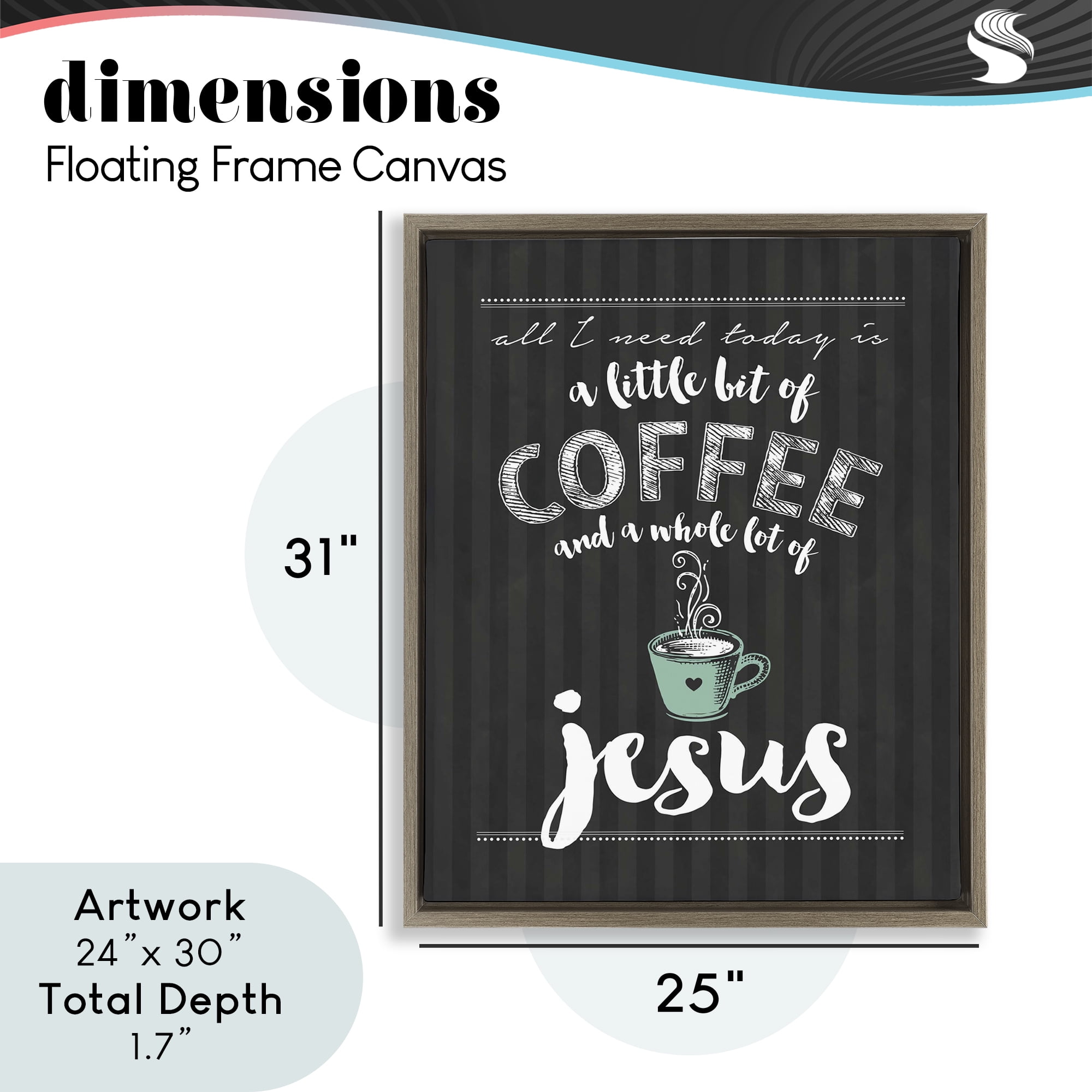 Little Coffee & Whole Lot Of Jesus Brown Framed Floater Canvas Wall Art, design by Lettered and Lined