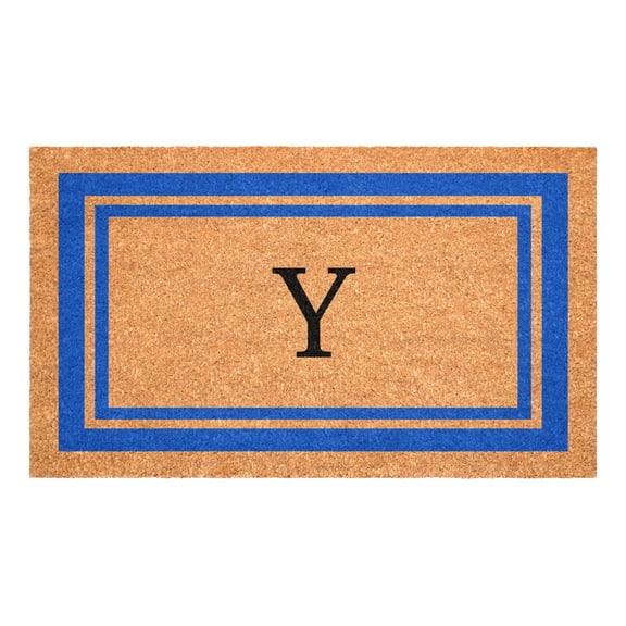 Blue Border Monogram Doormat (Letter Y)