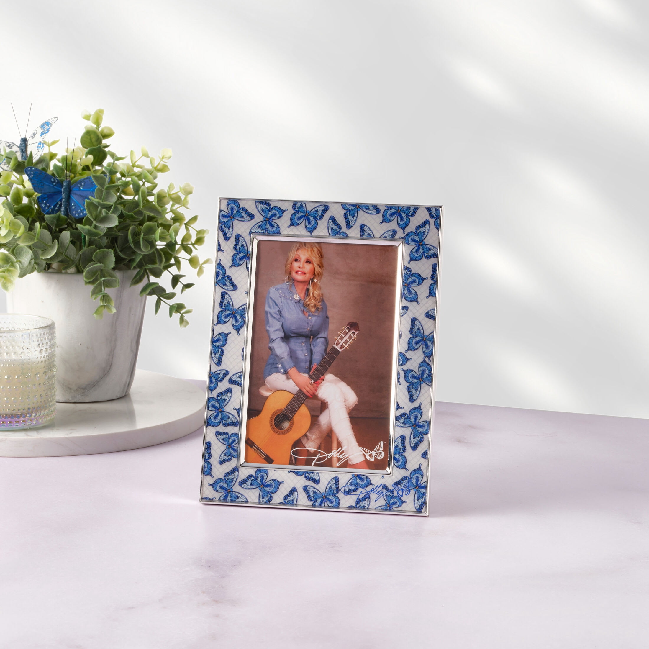 Dolly Parton 5.5X7.5 in Blue Butterfly Enmel Frame - 4X6