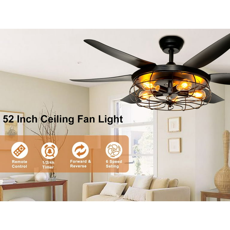 YOUKAIN 52" Farmhouse Wooden Ceiling Fan With Lights & Remote - Matte Black/Barnwood Blades, Indoor/Outdoor