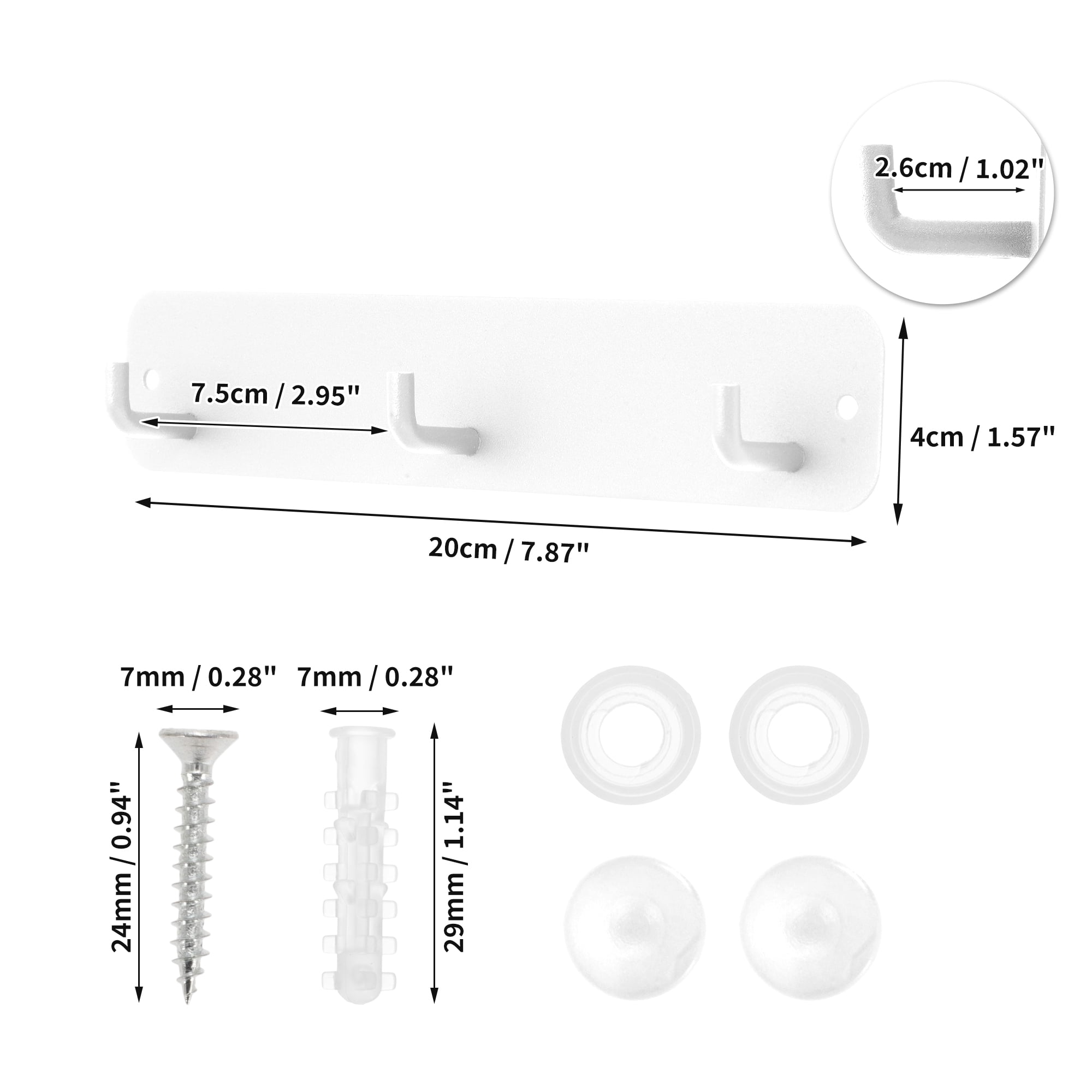 Unique Bargains Coat Rack Wall Mount Hooks for Hanging White 7.87"x1.57"x0.12" 2 Pcs