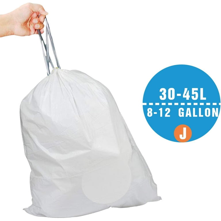 simplehuman Code J Custom Fit Drawstring Trash Bags in Dispenser Packs, 100 Count, 30-45 Liter / 8-12 Gallon, White