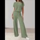 thumbnail image 5 of Traje Informal de Dos Piezas para Mujer, para Viajes y Vacaciones de Verano, con Corta y Pantalones Anchos. Verde M, 5 of 7