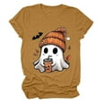 thumbnail image 4 of guuuGxd Womens Halloween Tshirt Fall Doodles Crew Neck Shirt Funny Family Party Celebration Short Sleeve Halloween Shirt Women Pumpkin Graphic Tops Yellow,M, 4 of 5