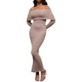 thumbnail image 3 of Women'S Fall Off Shoulder Bodycon Sweater Dress Formal Long Sleeve Elegant Club Party Midi Maxi Dresses Khaki L, 3 of 6