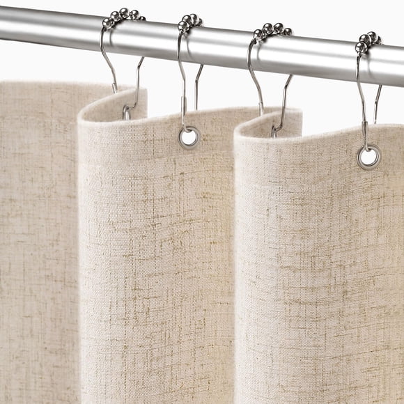 Cortina de ducha XOGUIBO, mezcla de lino, color beige, 180 x 180 cm, con ganchos