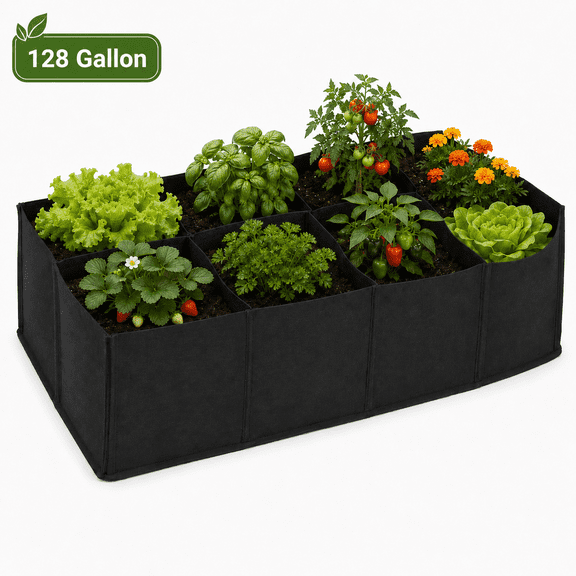 Fabric Raised Garden Bed Potato Vegetable Grow Bags Rectangle Planting Container for Flowers Plants Outdoor, 3×6 Ft 128 Gallon 8 Grids
