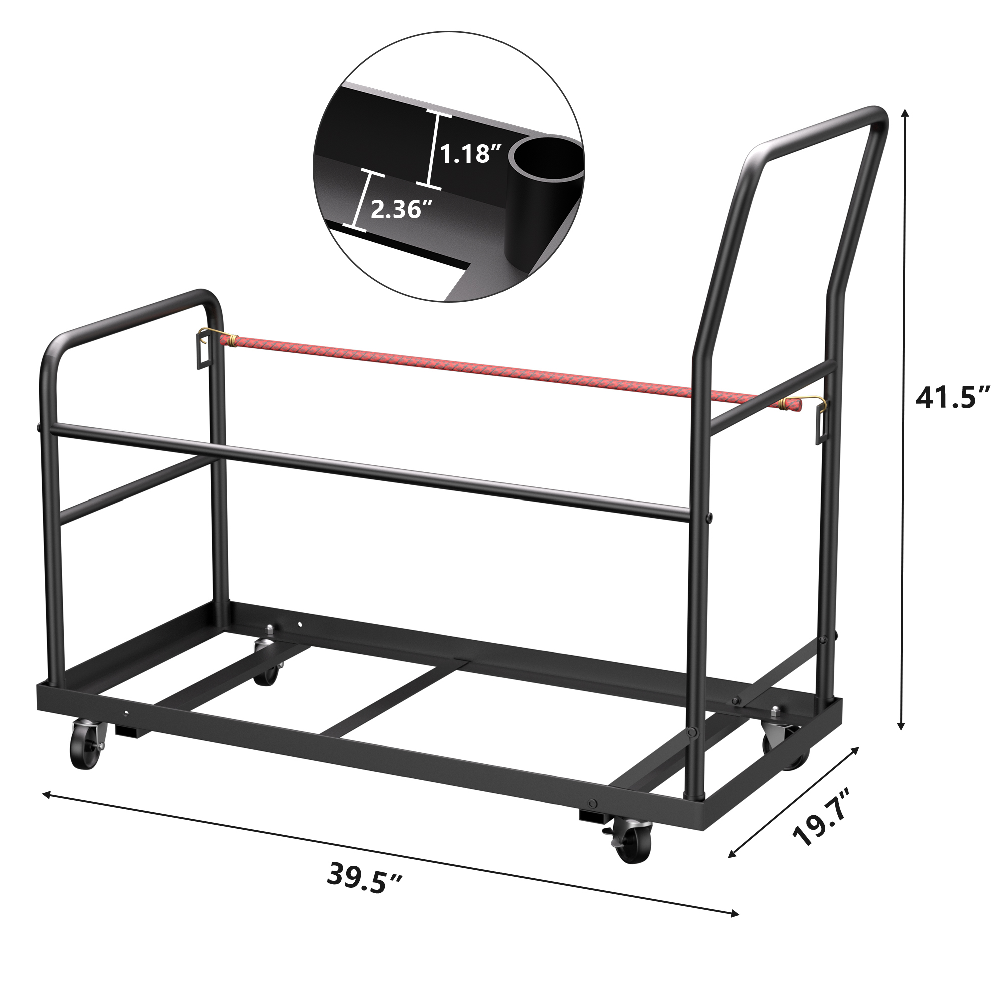 HOHYN Heavy-Duty Folding Chair Hand Truck | All-Terrain Cart with 1800LB Load Rating & Noise-Reduced Wheels for Storage, Hotel and Event Use, Black