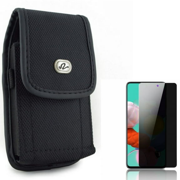 Privacy Screen Protector & Case Belt Clip for Samsung Galaxy A51 5G - Combo with Tempered Glass Anti-Spy Anti-Peep 3D Edge & Rugged Holster Canvas Cover