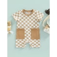 thumbnail image 2 of Hirigin Newborn Baby Boy Girl Checkerboard Rompers Short Sleeve One Piece Bodysuit Jumpsuit Playsuit with Pockets Summer Outfit, 2 of 7