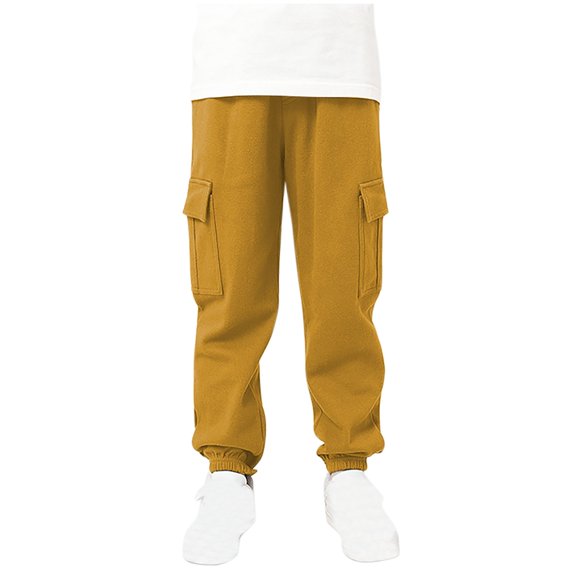 FAIWAD Pantalons Cargo Jogger pour Garçons Taille Élastique Pantalons de Survêtement à Revers Enfants Pantalons de Sport Actifs 8-14 Ans