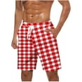 thumbnail image 2 of Zynviq Plus Size Men Shorts Elastic Waist Drawstring Red Plaid High Stretch Bathing Suit Beach Shorts XXXXXL, 2 of 5