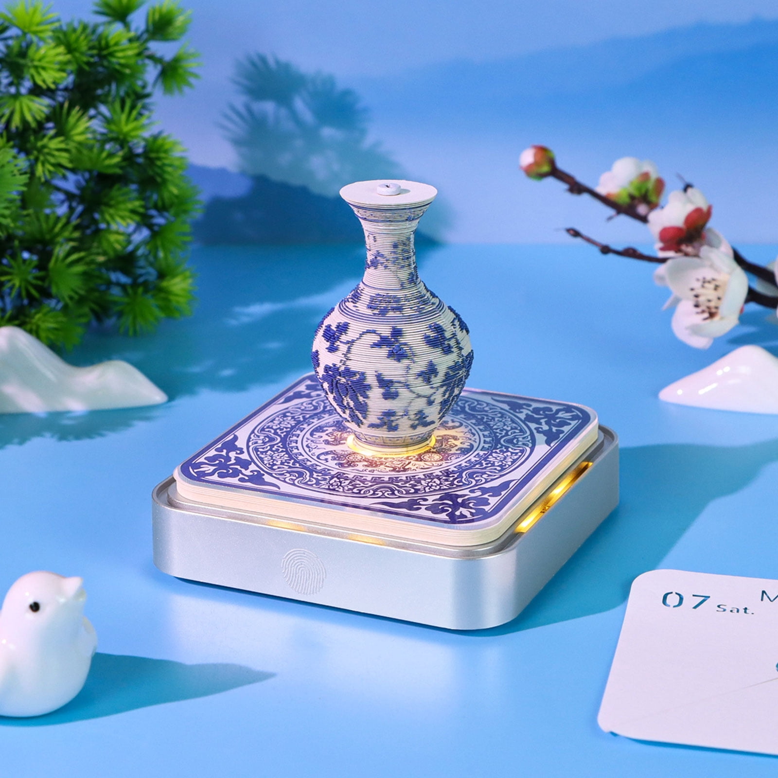 2026 3D Paper Sculpture Calendar Featuring traditional Blue And White Design Crafted For Study Area Table Display
