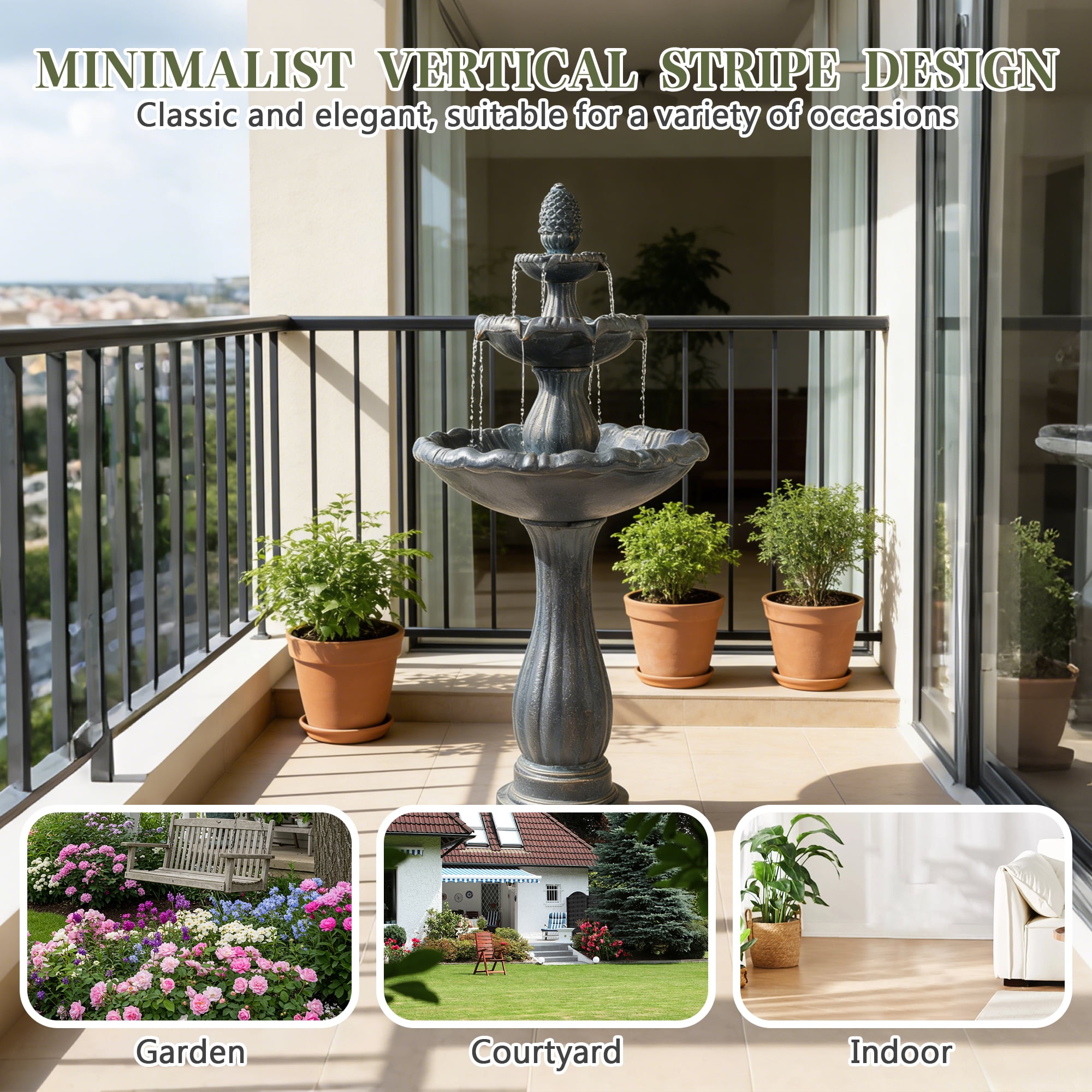 48.03" Outdoor Water Fountain, 3-Tiers water feature Outdoor Freestanding Waterfall Fountains for Garden, Patio