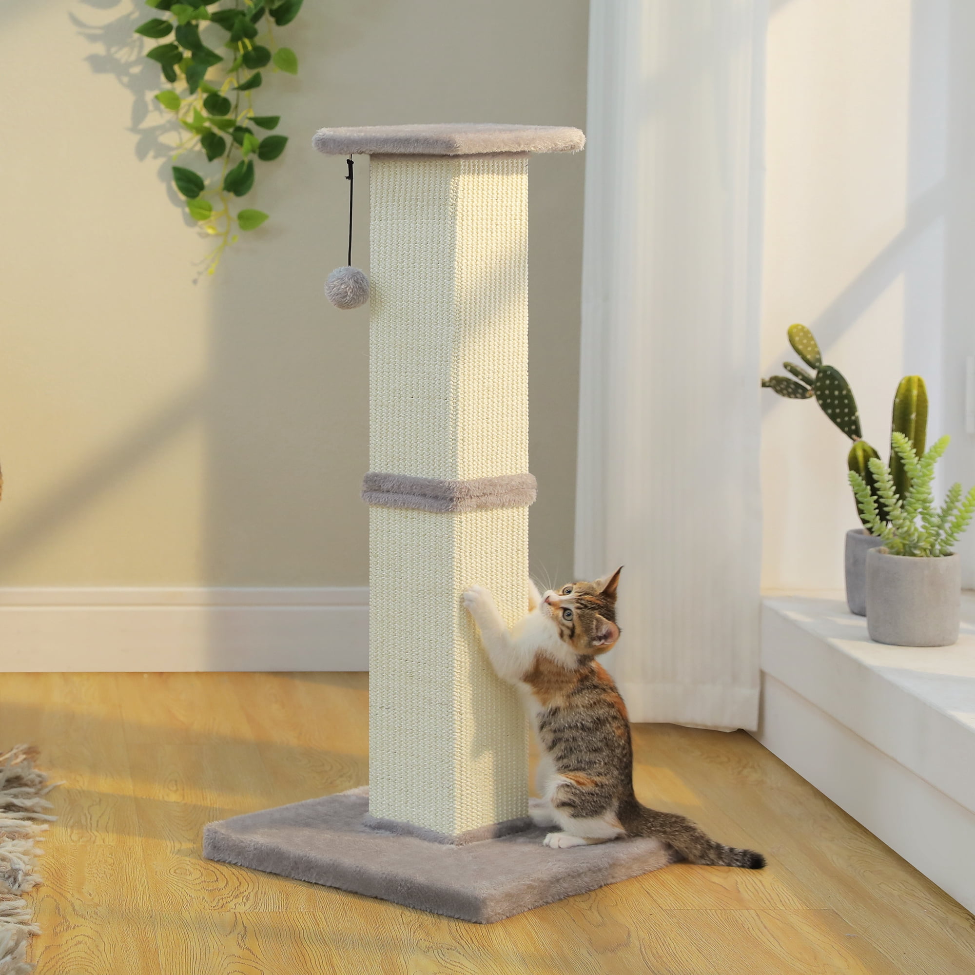 PAWZ Road 32" Tall Sisal Cat Scratching Post for Indoor Cats - Durable Cat Scratcher with Wide Base, Gray