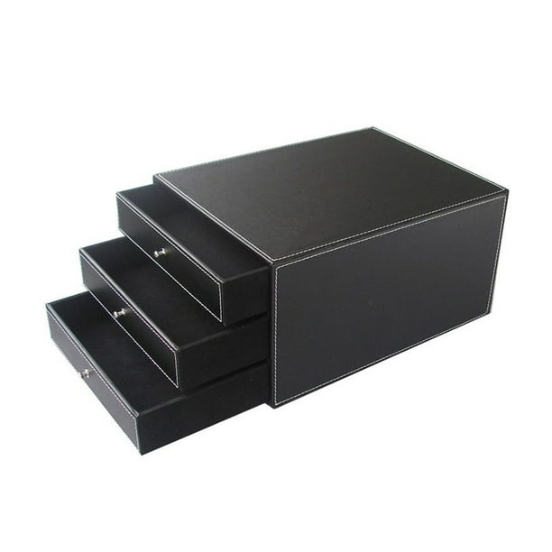 Caja de almacenamiento de archivos de cuero de tipo de escritorio de tipo cajón de 1pc (negro)