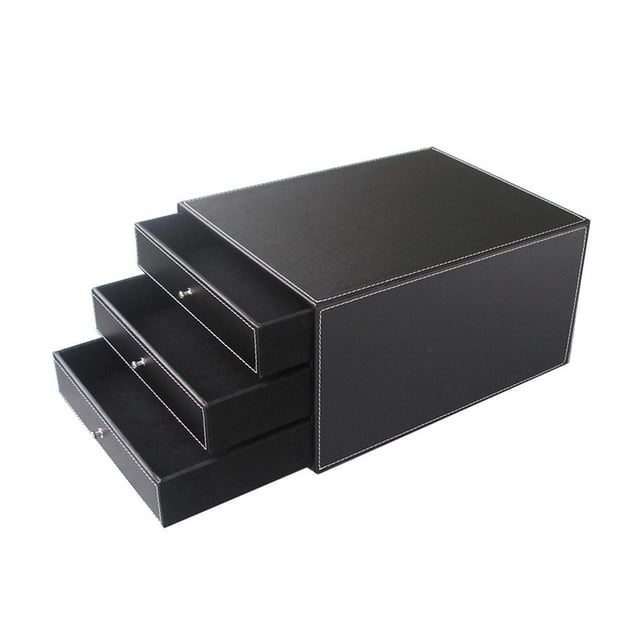 mueble de escritorio con cajón, de cuero, para oficina, con tres capas de almacenamiento de archivos (negro)
