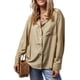 thumbnail image 5 of Blusa elegante para mujer, cuello en V, manga larga, a rayas, color caqui, 5 of 6