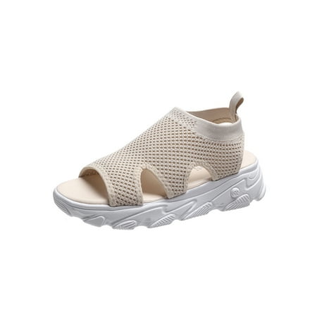 

Zodanni Ladies Sandals Platform Summer Sandal Sport Beach Work Casual Shoes Walking Comfort Mesh Beige 7