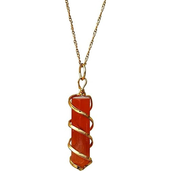Carnelian Crystal necklace Gold Spiral Pencil