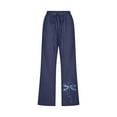 thumbnail image 4 of Usmixi Womens Loose Wide Leg Pants Fashion Dragonfly Print Plus Size Summer Cropped Pants Cotton Linen Drawstring Elastic Waist 3/4 Trousers with Pocket Navy XXXL, 4 of 5
