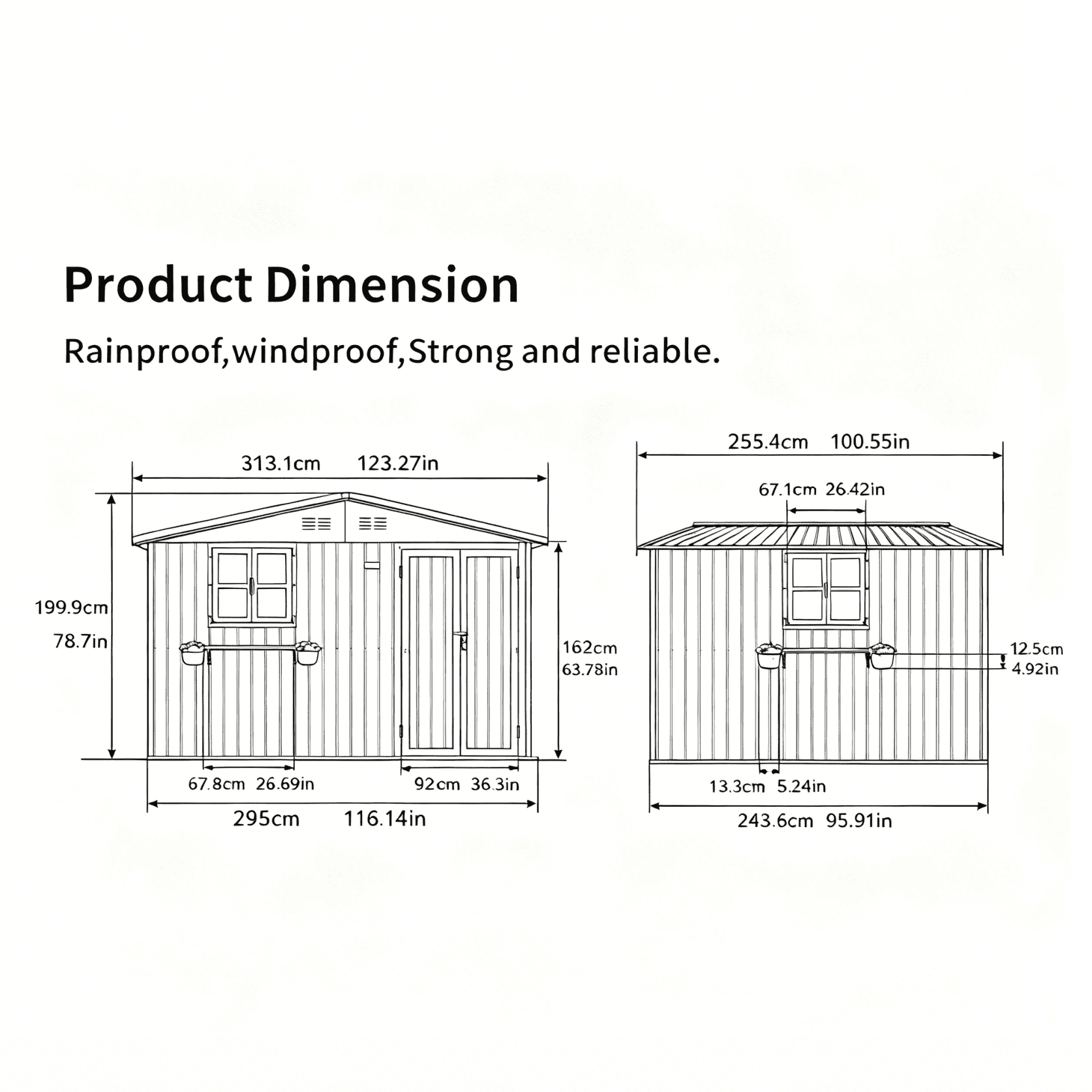 Mintazer 10×8ft Metal Outdoor Storage Shed with Lockable Door & Window, Weatherproof Garden Tool Shed with Flower Baskets, Coal Gray