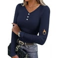 thumbnail image 4 of Ltctricy Thermal Shirts for Women Long Sleeve V Neck Quarter Button Slim T-Shirts Base Layer Tops Soft Casual Undershirts(Navy,Small), 4 of 7
