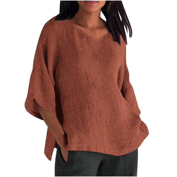 Vestidos Casuales Para Mujer, Blusas De Mujer De Moda Moda de verano para mujer, cuello en V, ocio, manga tres cuartos, color liso