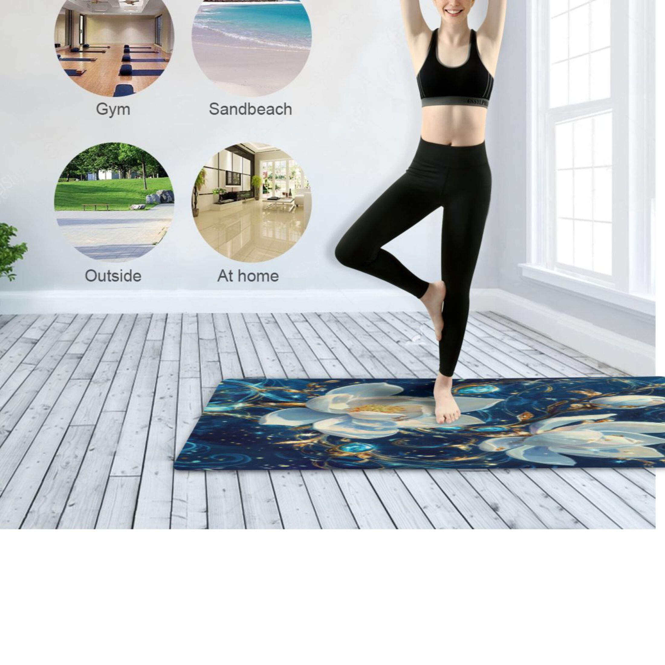 BZSMCE Yoga Mat Women Fitness Mat Mystic Lotus in The Night Pattern