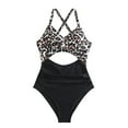 thumbnail image 3 of Women Leopard One Piece Swimsuits Dressy Cutout High Waist Bathing Suit Cozy Halter Athletic Modest Swimwear, 3 of 6