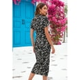 thumbnail image 4 of Yesfashion Women Boho Short Sleeve V Neck Dresses Ruched Bodycon High Empire With Tie Slit Hem Dress, 4 of 5