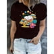 thumbnail image 1 of Women'S Fashion Casual Round Neck Short Sleeve T-Shirt, Creative Cartoon Print, Knitted Polyester, Geometric Pattern, All-Season Comfort Fit, Ladies' Leisure Sportswear, 1 of 8